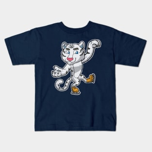 Ice Skater White Tiger Figure Skate Winter Sports Kids T-Shirt